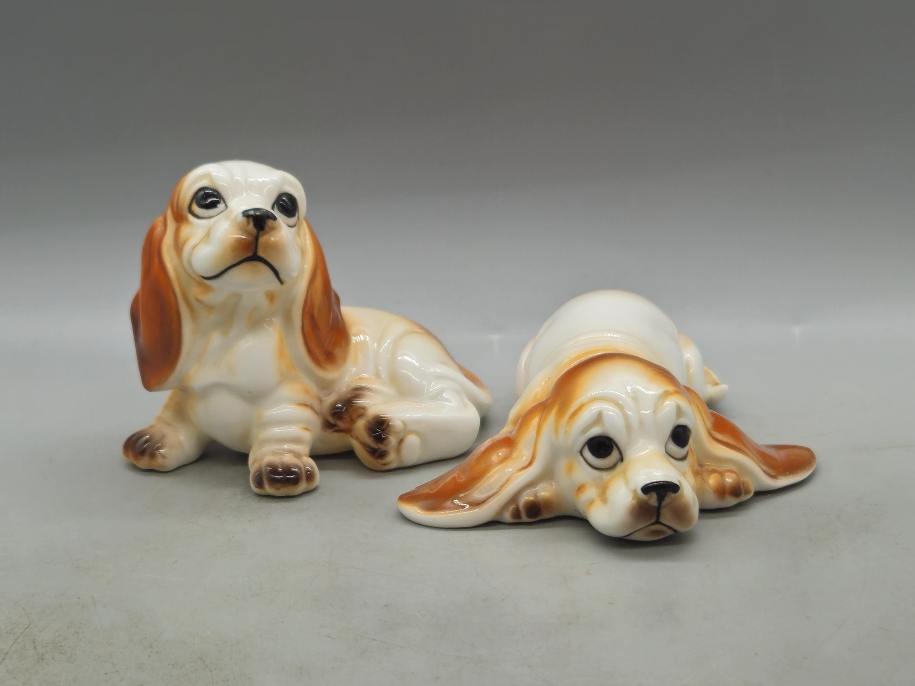 英国製　P＆K 　バセットハウンド犬モチーフ　ビスケットジャー 1970代 ヴィンテージ ボーン ポーセリン バセット ハウンド パピー ドッグ