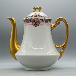 1920-talet André François Limoges Frankrike Porslin Kaffekanna / Tekanna | Vintage Fransk Keramik