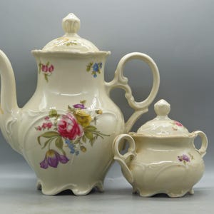 1950s Schwarzenhammer Bavaria Sugar Bowl and Teapot / Coffee Pot, Coffee Set | Schumann & Schreider | Vintage German Porcelain