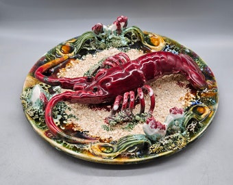 Vintage Majolica Ceramic Lobster Wall Plate, in The Style of Bernard Palissy | Vintage Pottery