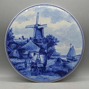 Vintage Delft Blue Holland &quot;Summer-Landscape&quot; Earthenware Ceramic Wall Plate | Hague School, Andreas Schelfhout | Vintage Dutch Pottery