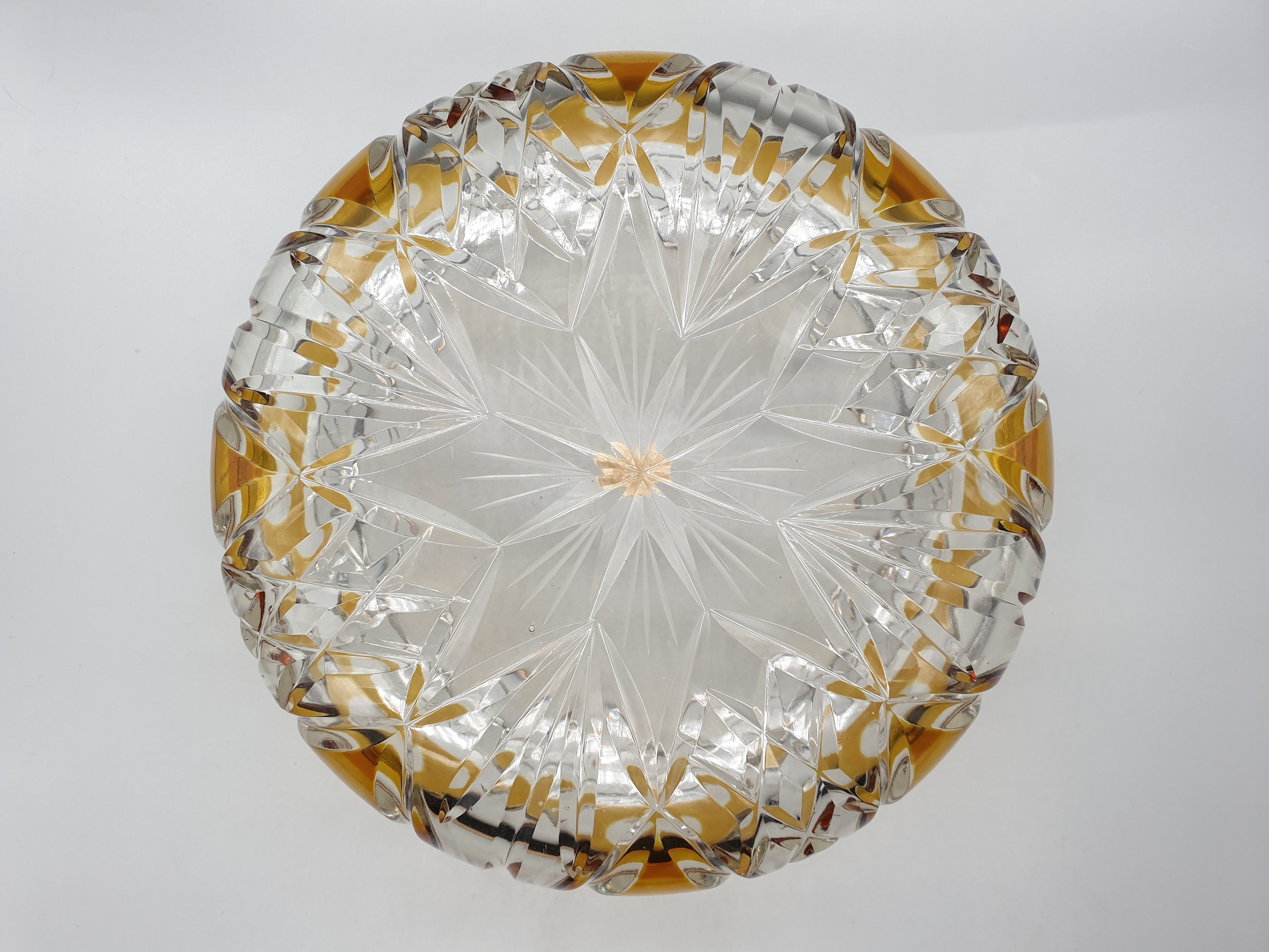 Etsy Echt Vintage Glass Decorations German Vintage Large Amber Handgeschliffen - Glass With Bleikristall Bowl Cut Lead Coloured Crystal