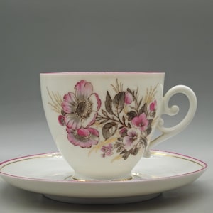 Antique Porcelain Teacup & Saucer Plate With Hand-Painted Floral and Gold Decorations | Duo Tea Set