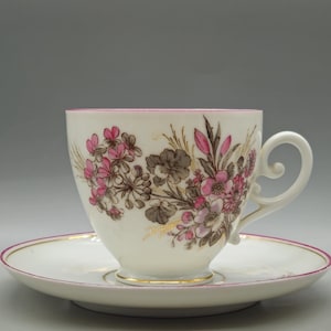 Antique Porcelain Teacup & Saucer Plate With Hand-Painted Floral and Gold Decorations | Duo Tea Set
