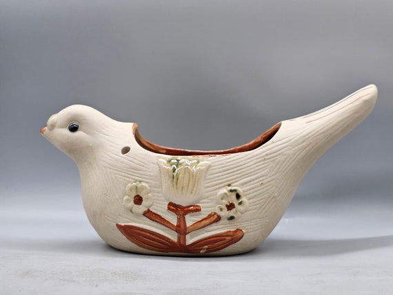 鳩の装飾付き陶器鉢 鉢カバー ヴィンテージ 鳩の装飾付き陶器鉢 鉢