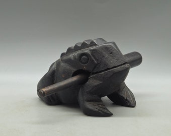 Vintage Guiro Musical Frosch / Kröte aus Holz handgefertigte Figur / Skulptur