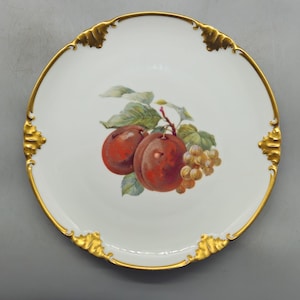 1920s Krautheim & Adelberg Bavaria Germany Porcelain Dessert Plate With Fruit and Gold Decorations | Vintage German Porcelain