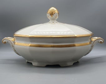 Zuppiera Haas & Cžjžek Schlaggenwald degli anni '20 con decorazioni in oro / Porcellana ceca vintage