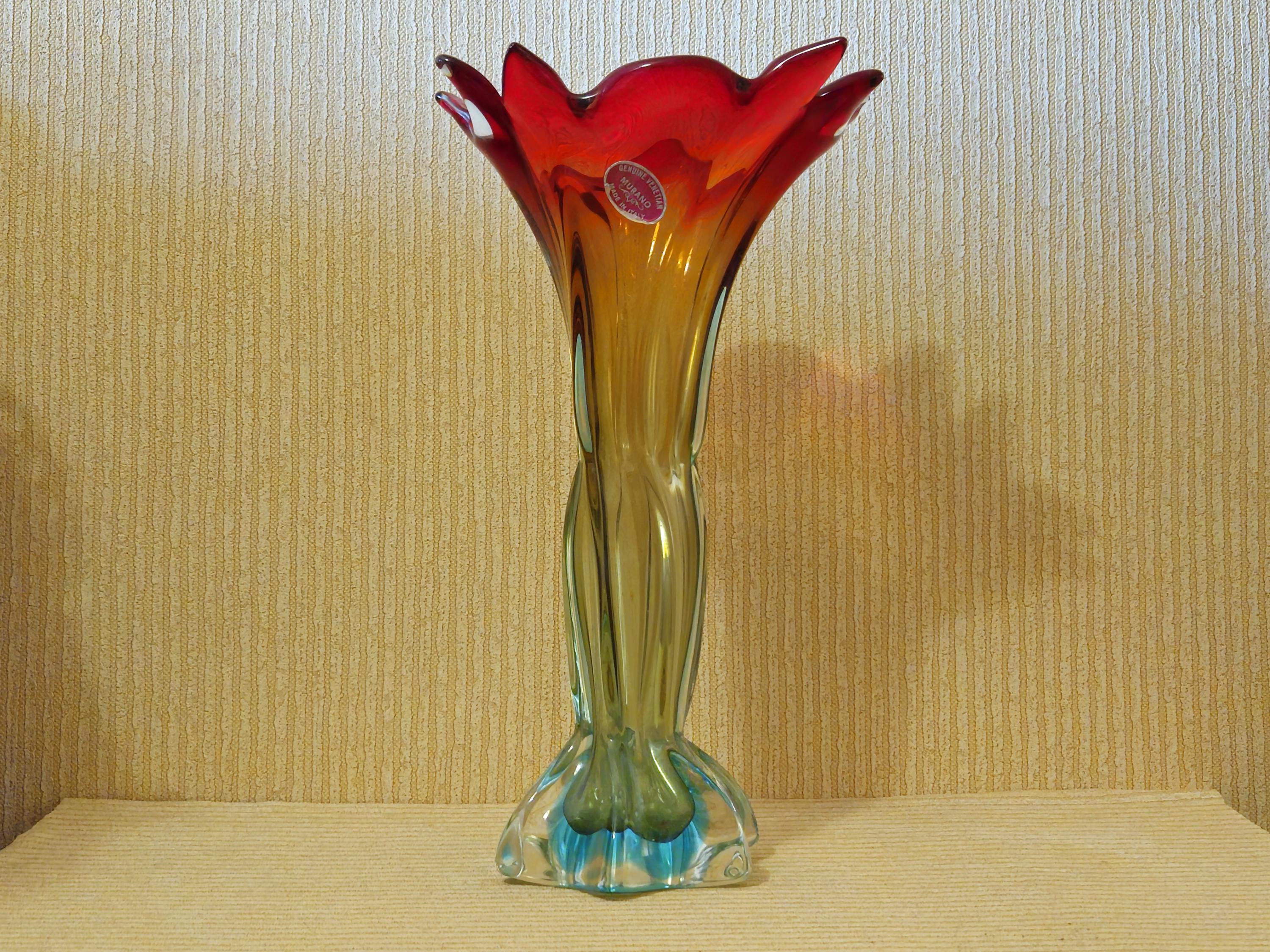 大型ヴィンテージ ムラーノ イタリア マルチカラーガラス花瓶