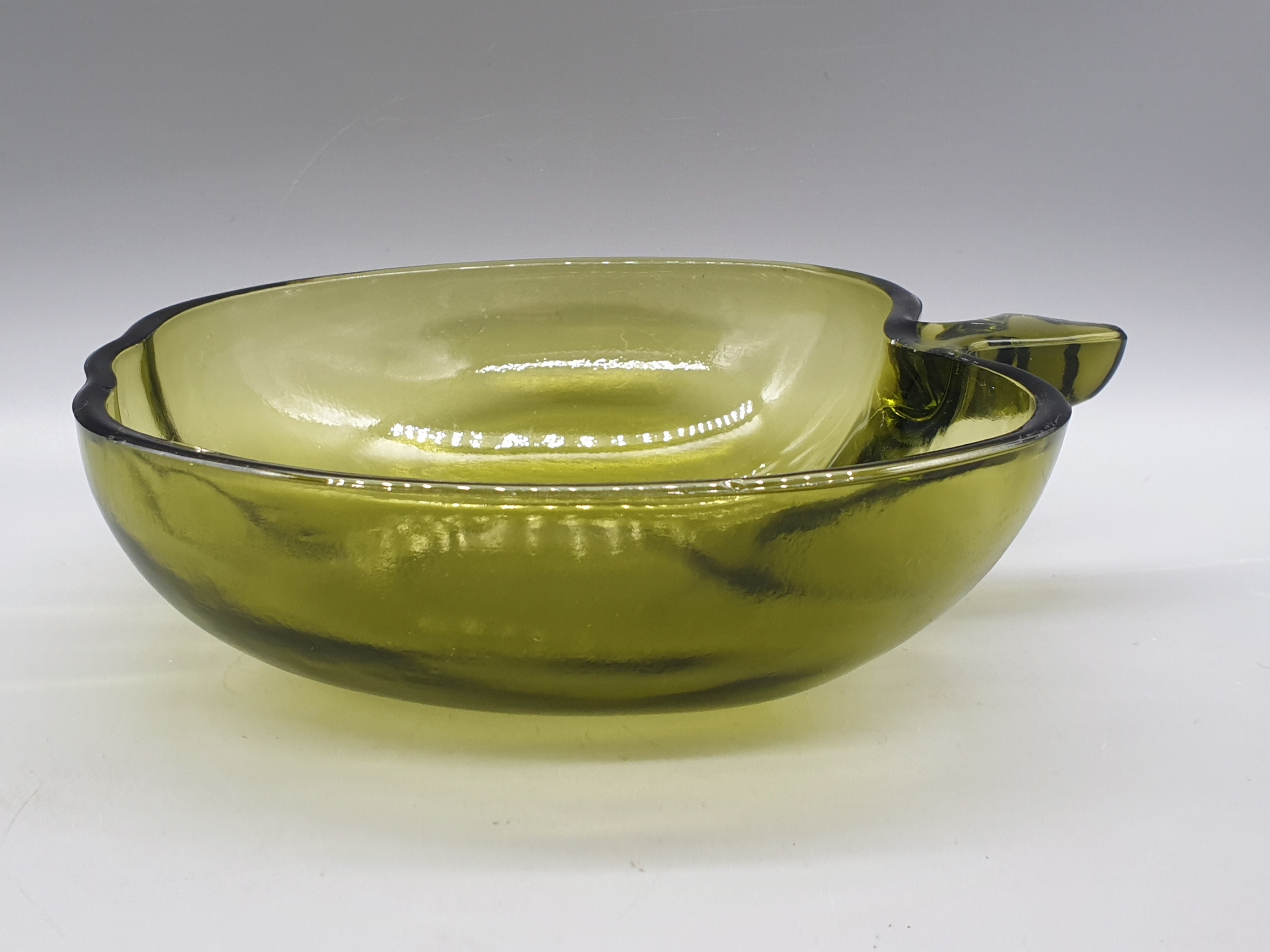 Vintage Green Glass Apple Shaped Fruit or Salad Bowl Set - 14