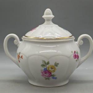 1920s Adolf Laufer Trnovany Czechoslovakia Porcelain Sugar Bowl with Floral Decorations | P.A.L.T. | Vintage Czech Porcelain