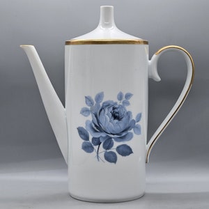 1940s Hackefors Porslin Sweden Coffee Pot / Teapot With Blue Floral and Gold Decorations | Vintage Swedish Porcelain