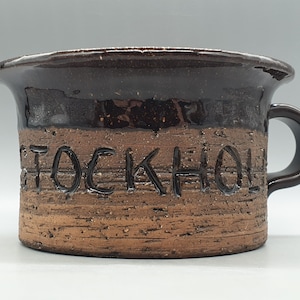 Vintage Laholm Keramik &quot;Stockholm&quot; Sweden Bowl With Handle | Vintage Swedish Pottery