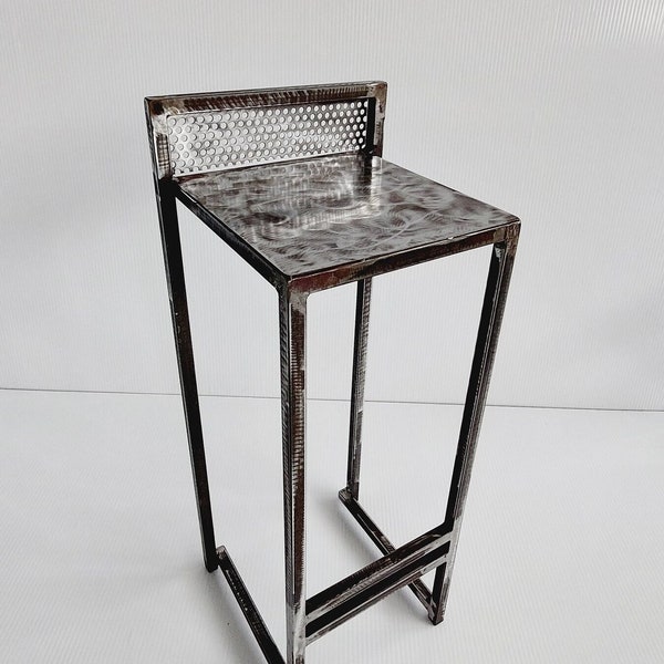 Tabouret de bar en métal et bois fait main pour cuisine industrielle moderne