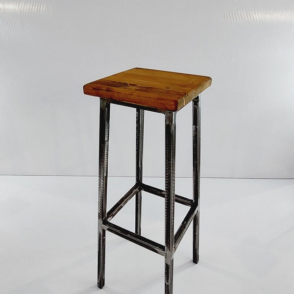 Handmade metal and wood bar stool for modern industrial kitchen