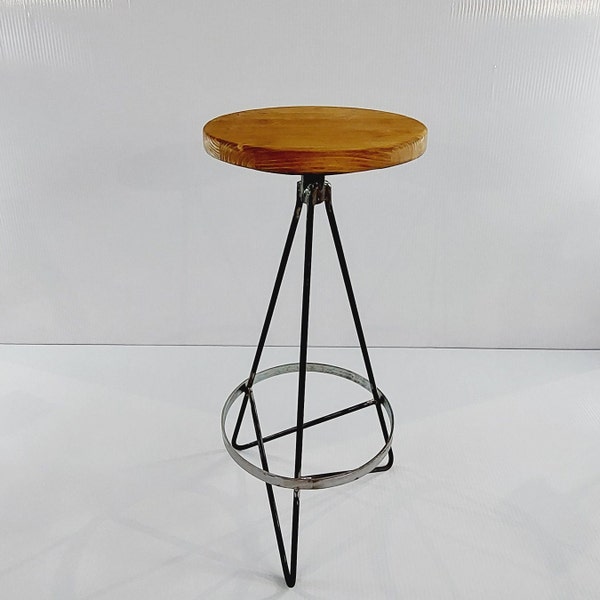 Handmade metal and wood bar stool for modern industrial kitchen