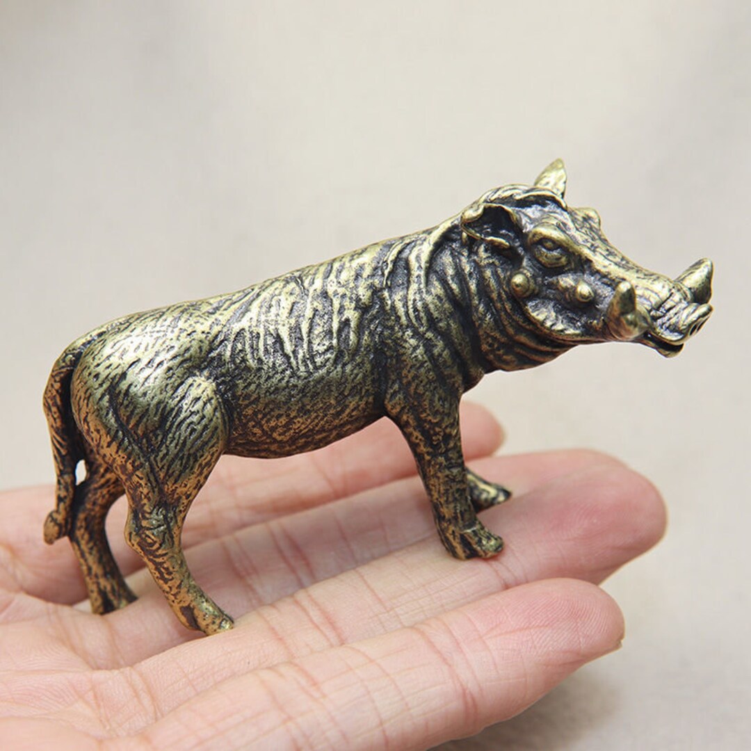 Retro Solid Pure Copper Small Wild Boar Ornament Copper Carving Tea Pet