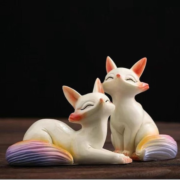 Farbwechsel Haustier Paar kleiner Fuchs Skulptur/Teespiel Büro Teetisch Haustier Dekoration