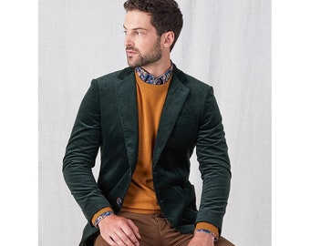 Blazer en velours côtelé pour homme - Blazer de mariage pour homme - Veste formelle verte pour homme - Veste de soirée - Veste élégante pour toute occasion