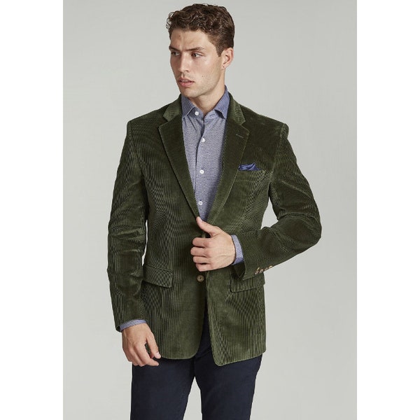 Blazer en velours côtelé pour homme - Blazer de mariage pour homme - Veste formelle verte pour homme - Veste de soirée - Veste élégante pour toute occasion