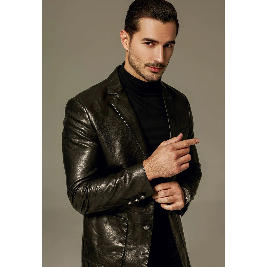 Mens BLACK Leather Blazer Handmade Real Sheepskin Leather Etsy