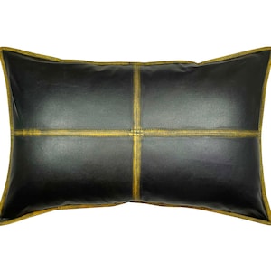 Lambskin Leather Cushion Cover, Hand Made Leather Cover Housewarming BLACK Rub-off Rectangle Pillow Cover, Couch Decorative Cushion