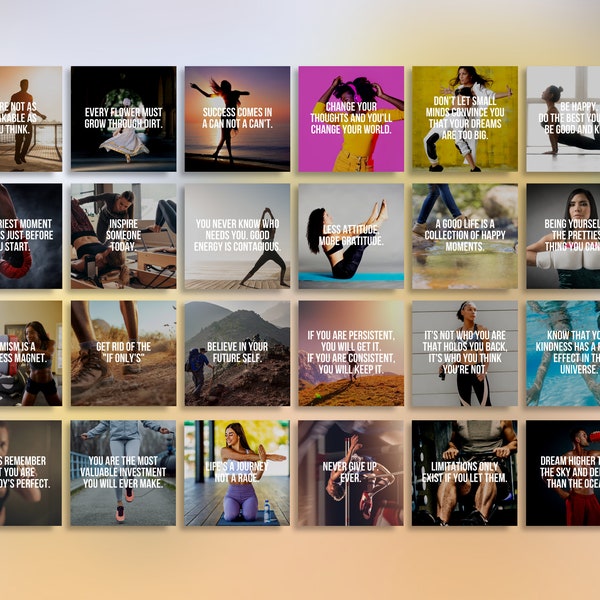 365 Days Motivational Quotes Fitness & Gym Fully Editable Canva Theme, Instant Download Inspire Social Media Image Quotes, Instagram Content