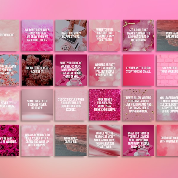 365 Days Motivational Quotes Pink Fully Editable Canva Theme, Instant Download Inspirational Social Media Image Quotes, Instagram Content