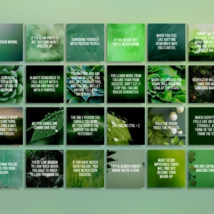 365日間のモチベーションを高める名言グリーン完全に編集可能なCanvaテーマ、インスタントダウンロードのインスピレーションを与えるソーシャルメディア画像名言、Instagramコンテンツ