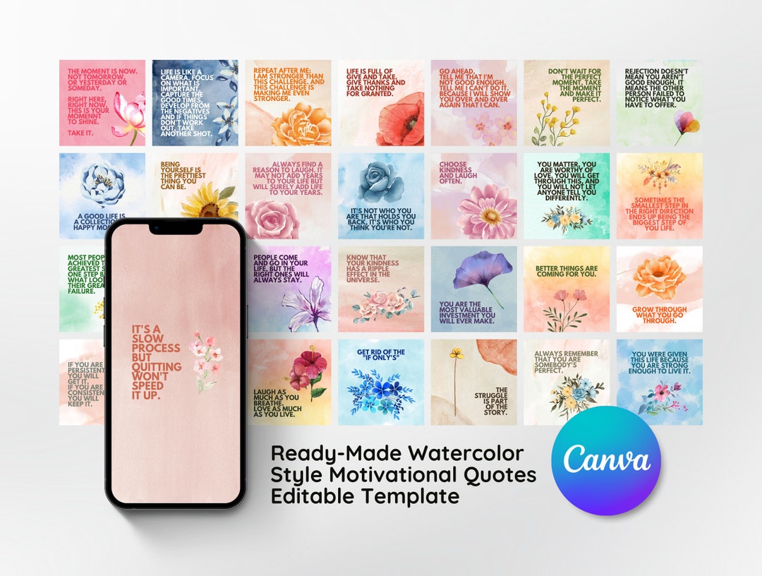 50 Ready-made Watercolor Theme Women Power Motivational Quotes Editable ...