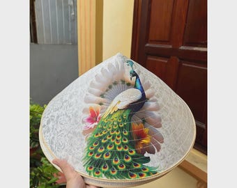 Chuong Village Conical Hat (Size 40cm) – Silk-Brocade Covered with Floral Print