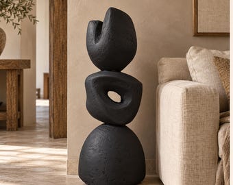 Floor sculpture Tall wood sculpture Large wabi sabi decor paper mache art abstract sculpture minimalist janpandi art plaster sculpture