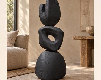 Floor sculpture Tall wood sculpture Large wabi sabi decor paper mache art abstract sculpture minimalist janpandi art plaster sculpture