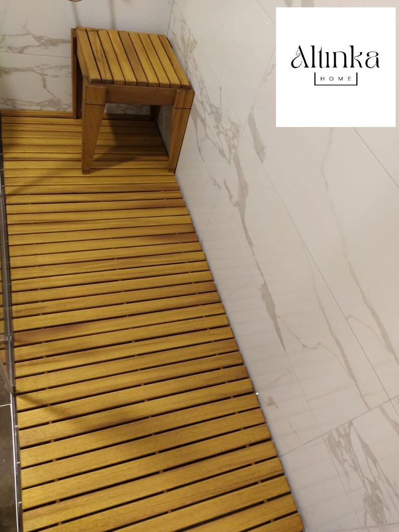 Custom Size Iroko Teak Oiled Shower Mat Foldable Bath Mat - Etsy