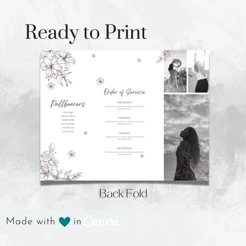 Trifold Funeral Program Template Memorial Program Editable Etsy