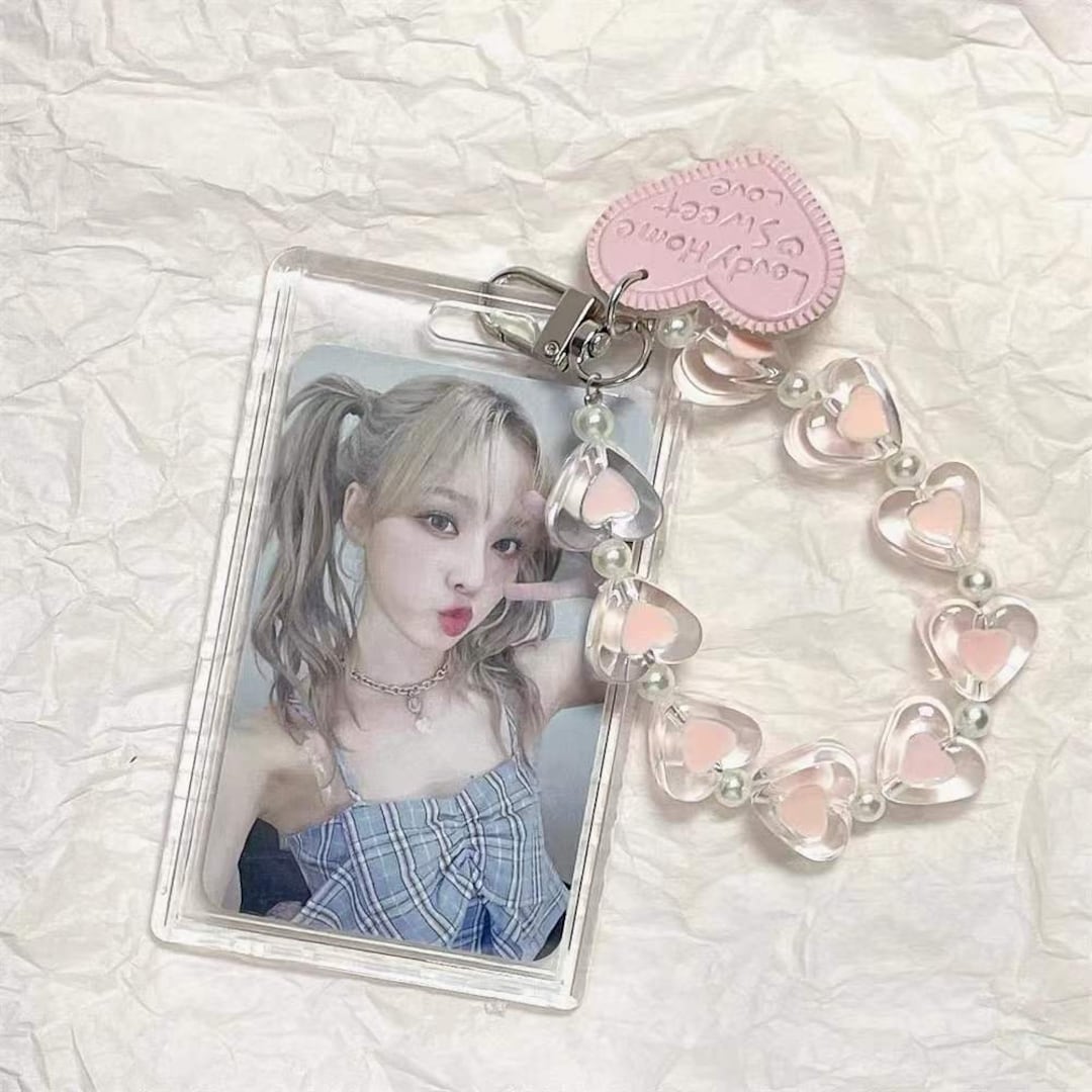 Kpop Acrylic Cute Hard Beaded Photocard Holder Keychain Pink - Etsy