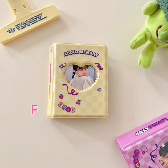 3 inch Mini Photo Album, Heart Hollow Card Binder Photo Album Kpop Photo Card Holder with Pendant 40 Pockets (Blue Strawberry)