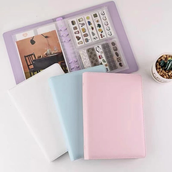 A5 Leather Kpop Photocard PC Binder Blue White Pink Violet Binder 30 Refill  Pages Sheets 3 Inch 4 Pocket Seventeen BTS Dreamcatcher 