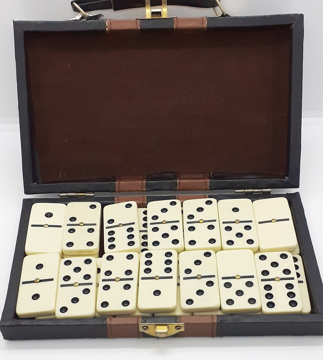 Double Six Set of Dominoes Full Set of 28 in Leatherette Case With