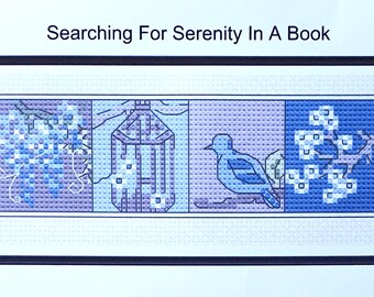 Oriental Blue Cross Stitch - Searching for Serenity in a Book Bookmark