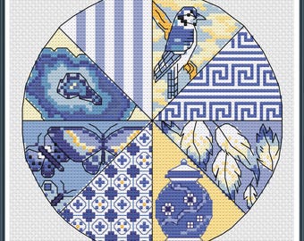 Bluebird Wheel Cross Stitch Pattern.