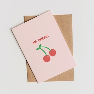 Ma Cherie Französisch | Retro Obst Karte | Karte zum Geburtstag | Kirschbaum Karte | Niedliche Pastell Karte | Cottage Core Karte | Kirschfrucht Karte