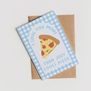 Ti amo più di quanto Joey ami la pizza / Biglietto d'amore / Biglietto di compleanno carino / Amici di Joey / Biglietto Cottagecore Gingham