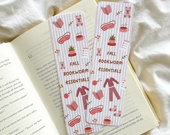 Fall Bookworm Essentials Bookmark | Autumn Fall Bookmark | Pyjamas Cosy Fall Bookmark | Fall Girl Bookmark