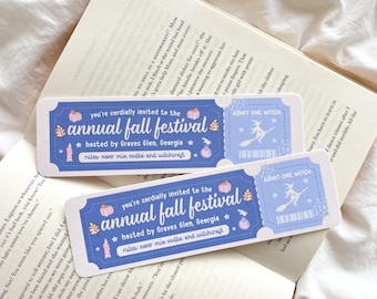 Zakładka Ex Hex | Bilet na doroczny festiwal jesienny | Zakładka na bilet do klubu książki | Zakładka na Halloween | Urocza zakładka | Upiorna zakładka