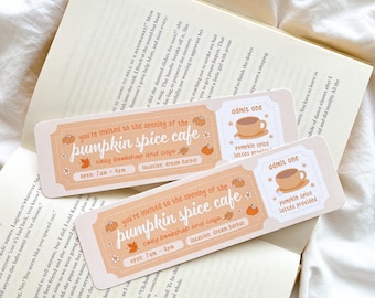 Zakładka Pumpkin Spice Cafe | Zakładka Book Club Ticket | Urocza jesienna zakładka | Jesienna zakładka