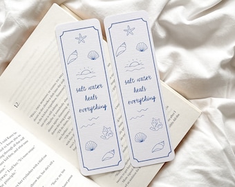 Salt Water Heals Everything Bookmark | Beach Lover Bookmark | Sea Bookmark | Minimal Hand drawn Bookmark | Line Art