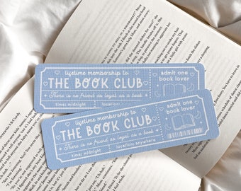 The Book Club Ticket Bookmark | Book Lovers Club | Cute Bookmark | Bookish Gift | Blue Bookmark