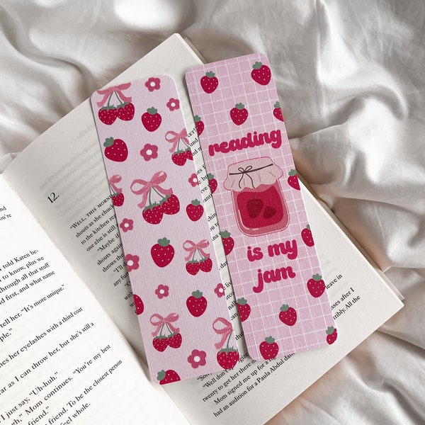 Reading Is My Jam Bookmark | Strawberry Bookmark | Spring Bookmark | Strawberry Jam | Cute Bookmark | Cottagecore Bookmark