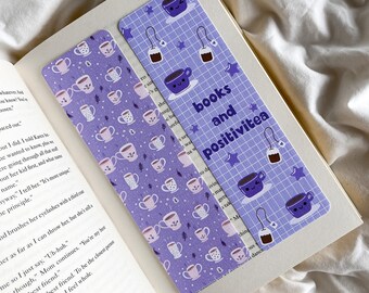 Books and Positivitea Bookmark | Tea Lover Bookmark | Big Books and Big Cups Of Tea | Kawaii Food Bookmark